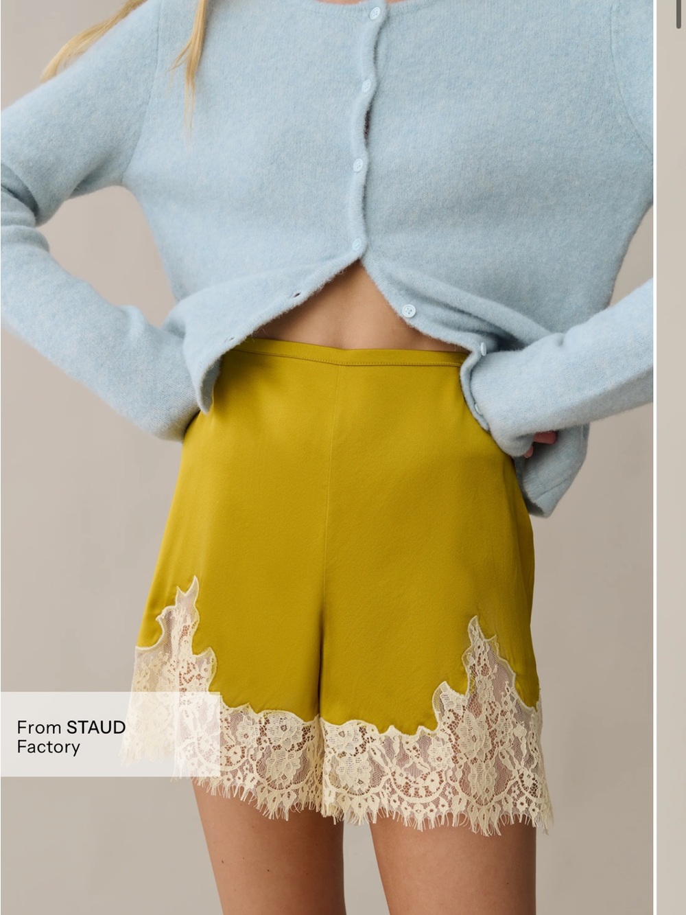 NWT Few Moda Rosa Silk Shorts size Small S Sorella mango lace trim yellow